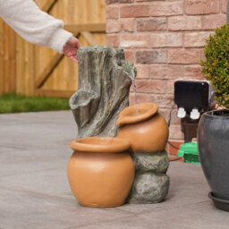 Festive Lights Solar & Plug-In Rustic Tree Trunk Terracotta Water Feature With Planter - thumbnail 5