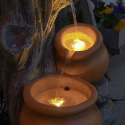 Festive Lights Solar & Plug-In Rustic Tree Trunk Terracotta Water Feature With Planter - thumbnail 3