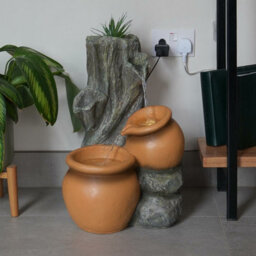 Festive Lights Solar & Plug-In Rustic Tree Trunk Terracotta Water Feature With Planter - thumbnail 2