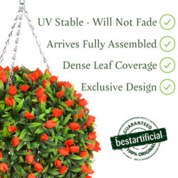 Best Artificial 28Cm Orange Tulip Hanging Basket Flower Topiary Ball - Suitable For Outdoor Use - Weather & Fade Resistant - thumbnail 3