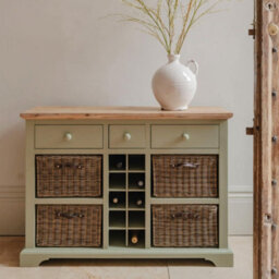 Statement Furniture Florence Sideboard With Wine Rack, 3 Drawers And Storage Baskets - Sage Green