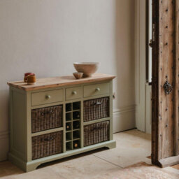 Statement Furniture Florence Sideboard With Wine Rack, 3 Drawers And Storage Baskets - Sage Green - thumbnail 2