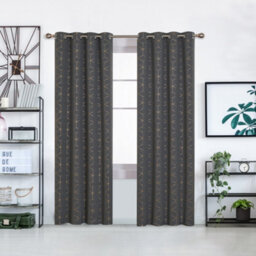 Deconovo Thermal Insulated Curtains, Eyelet Blackout Curtains, Gold Diamond Printed Curtains, W52 X L90 Inch, Dark Grey, One Pair - thumbnail 2