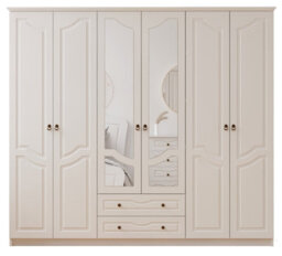 Evuhome Chloe 6 Door 2 Drawer Mirrored White Wardrobe - thumbnail 1