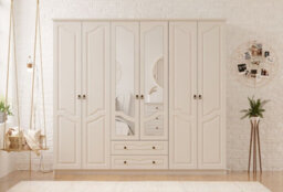 Evuhome Chloe 6 Door 2 Drawer Mirrored White Wardrobe - thumbnail 2