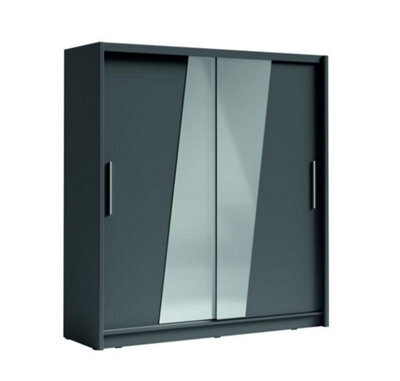 Arte Graphite Sliding Wardrobe W204.5Cm - Industrial-Chic Storage With Mirrored Doors - image 1