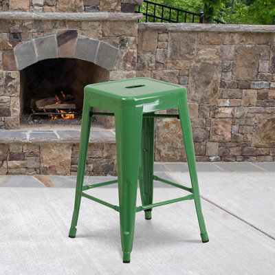 "Fwstyle Set Of 4 24"" Green Bar Stools Galvanised Steel Indoor & Outdoor" - image 1