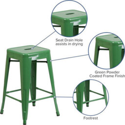 "Fwstyle Set Of 4 24"" Green Bar Stools Galvanised Steel Indoor & Outdoor" - thumbnail 4
