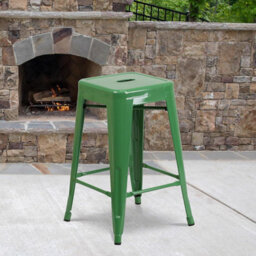 "Fwstyle Set Of 4 24"" Green Bar Stools Galvanised Steel Indoor & Outdoor" - thumbnail 1