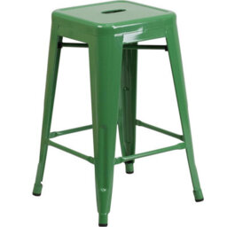 "Fwstyle Set Of 4 24"" Green Bar Stools Galvanised Steel Indoor & Outdoor" - thumbnail 2