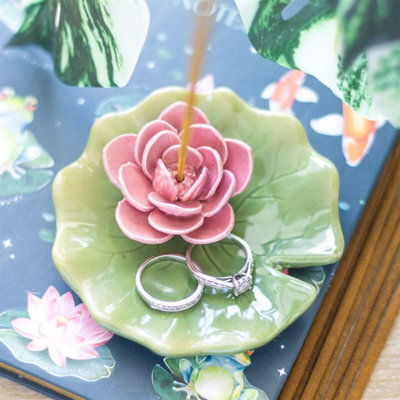 Lily Pad Ceramic Incense & Trinket Dish - Elegant Home Decor - image 1