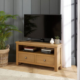 The Furniture Market Cotswold Rustic Smoked Oak Corner Tv Unit Stand Up To 46 Widescreen Size - thumbnail 2