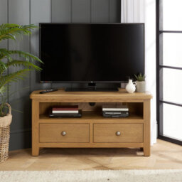 The Furniture Market Cotswold Rustic Smoked Oak Corner Tv Unit Stand Up To 46 Widescreen Size - thumbnail 3