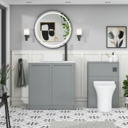 Royal Bathrooms Royal Bathroom Elmore 800mm Matt Pebble Grey Freestanding Bathroom Vanity Unit 2 Door Plain White Worktop With Elena Basin - thumbnail 5