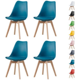 Mof Set Of 4 Teal Dining Chairs Wooden Legs Soft Cushion Pad Stylish Deluxe Retro Lounge Dining Office Eva