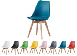 Mof Set Of 4 Teal Dining Chairs Wooden Legs Soft Cushion Pad Stylish Deluxe Retro Lounge Dining Office Eva - thumbnail 2