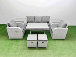Fimous Reclining Chair 3 Seat Sofa Set Garden Furniture Set With 2 Side Tables 2 Small Footstools Light Grey - thumbnail 2