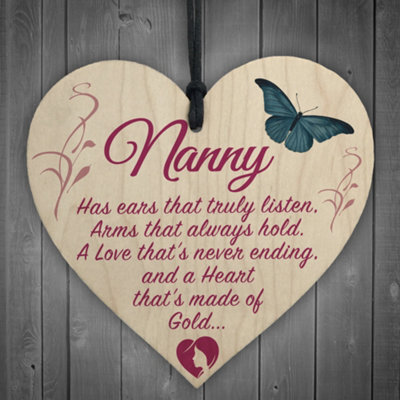 Red Ocean Nanny Heart Of Gold Hanging Wooden Heart Plaque Sign Gift - image 1