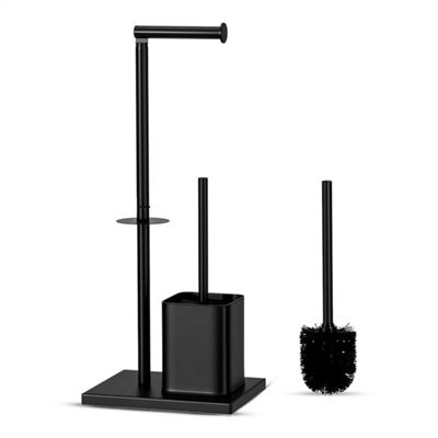 Modern Black Toilet Paper Holder With Toilet Brush Set Bathroom Stand Organizer - image 1