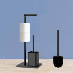 Modern Black Toilet Paper Holder With Toilet Brush Set Bathroom Stand Organizer - thumbnail 4