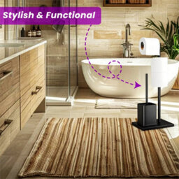 Modern Black Toilet Paper Holder With Toilet Brush Set Bathroom Stand Organizer - thumbnail 6