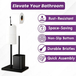 Modern Black Toilet Paper Holder With Toilet Brush Set Bathroom Stand Organizer - thumbnail 3