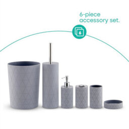 6Pc Bathroom Set Accessories Bin Soap Dispenser Toothbrush Tumbler Toilet Brush - thumbnail 5