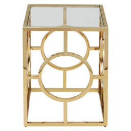 Orsina Luxe Gold Polished Side Table, Square Bedside Table With Tempered Glass Top, Small Metal Table For Decor - thumbnail 2