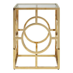 Orsina Luxe Gold Polished Side Table, Square Bedside Table With Tempered Glass Top, Small Metal Table For Decor - thumbnail 1