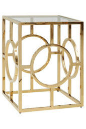 Orsina Luxe Gold Polished Side Table, Square Bedside Table With Tempered Glass Top, Small Metal Table For Decor - thumbnail 3