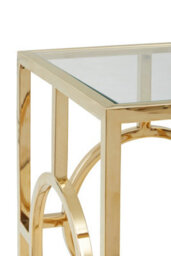 Orsina Luxe Gold Polished Side Table, Square Bedside Table With Tempered Glass Top, Small Metal Table For Decor - thumbnail 4