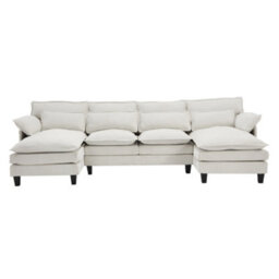 Living And Home 3-Seater White Chenille Upholstered Sectional Sofa With Pillows - thumbnail 2