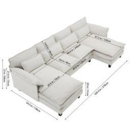 Living And Home 3-Seater White Chenille Upholstered Sectional Sofa With Pillows - thumbnail 5