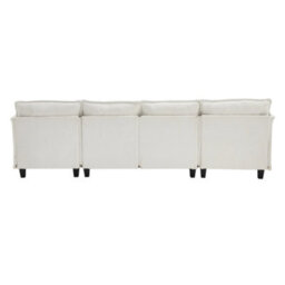 Living And Home 3-Seater White Chenille Upholstered Sectional Sofa With Pillows - thumbnail 4