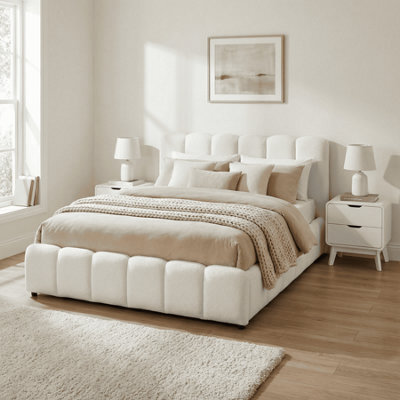 Home Source Bubble White Textured Velvet Ottoman Storage Bed With Padded Headboard - image 1