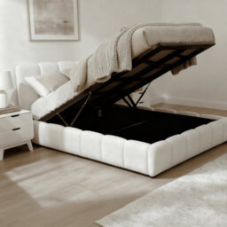 Home Source Bubble White Textured Velvet Ottoman Storage Bed With Padded Headboard - thumbnail 3