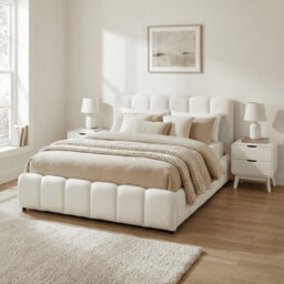 Home Source Bubble White Textured Velvet Ottoman Storage Bed With Padded Headboard - thumbnail 1