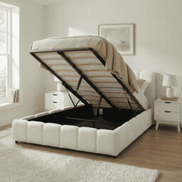 Home Source Bubble White Textured Velvet Ottoman Storage Bed With Padded Headboard - thumbnail 2