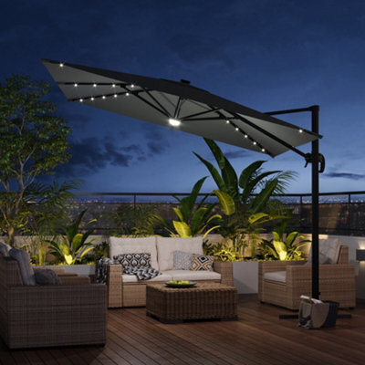 Thehotsale 3M Square Cantilever Parasol With Solar Light And Black Parasol Base - image 1