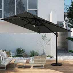 Thehotsale 3M Square Cantilever Parasol With Solar Light And Black Parasol Base - thumbnail 2