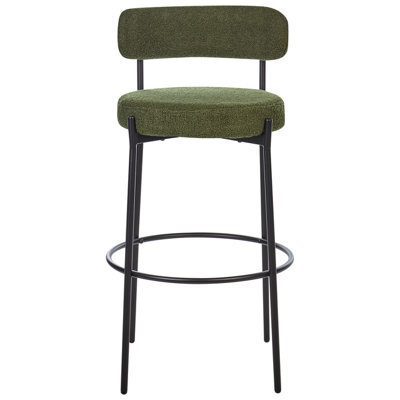 Wyld And Coco Dark Green Boucle Armless Bar Stools Set Of 2 With Matt Steel Legs - 97Cm High - image 1