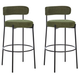 Wyld And Coco Dark Green Boucle Armless Bar Stools Set Of 2 With Matt Steel Legs - 97Cm High - thumbnail 4