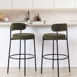 Wyld And Coco Dark Green Boucle Armless Bar Stools Set Of 2 With Matt Steel Legs - 97Cm High - thumbnail 2