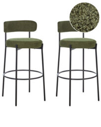 Wyld And Coco Dark Green Boucle Armless Bar Stools Set Of 2 With Matt Steel Legs - 97Cm High - thumbnail 3