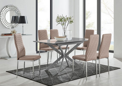 Furniturebox Uk Lira 100Cm Grey Metal Extending Dining Table & 6 Cappuccino Milan Chrome Leg Chairs - image 1