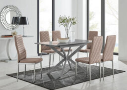 Furniturebox Uk Lira 100Cm Grey Metal Extending Dining Table & 6 Cappuccino Milan Chrome Leg Chairs - thumbnail 1