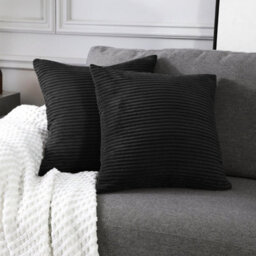 "Deconovo Set Of 2 Super Soft Corduroy Cushion Covers Black 18""x18""" - thumbnail 2