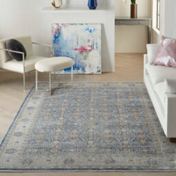 Light Blue Luxurious Traditional Bordered Floral Rug Easy To Clean Living Room And Bedroom-259Cm X 351Cm - thumbnail 3