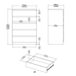 Wyld Haus Budapest 5-Drawer White Wooden Storage Chest, Gloss Finish, 1113mm H - thumbnail 8