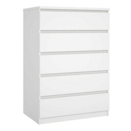 Wyld Haus Budapest 5-Drawer White Wooden Storage Chest, Gloss Finish, 1113mm H - thumbnail 2